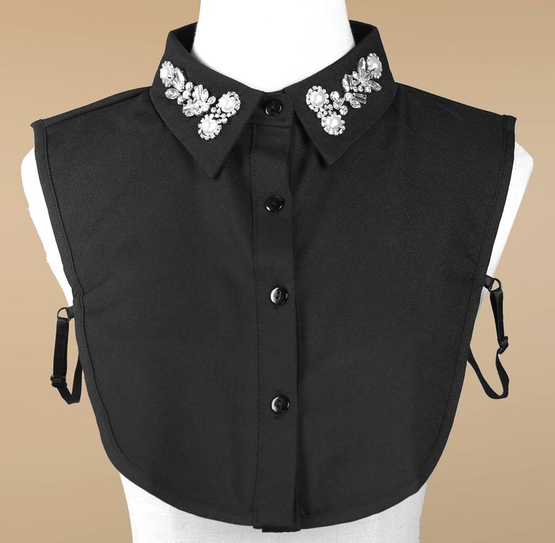 Joyci Crystal Pearl False Collar Peterpan Fake Collar Half Shirt Dickey Black - Image 3